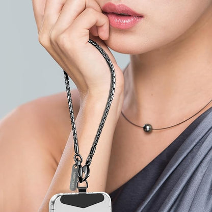 MOUTAKEY Phone Wrist Strap Metal Phone Chain Wristlet Strap Detachable iPhone Lanyard Wrist with 2 Tether Tabs iPhone Charm strap For Women girls Shopping Traveling Party Walking