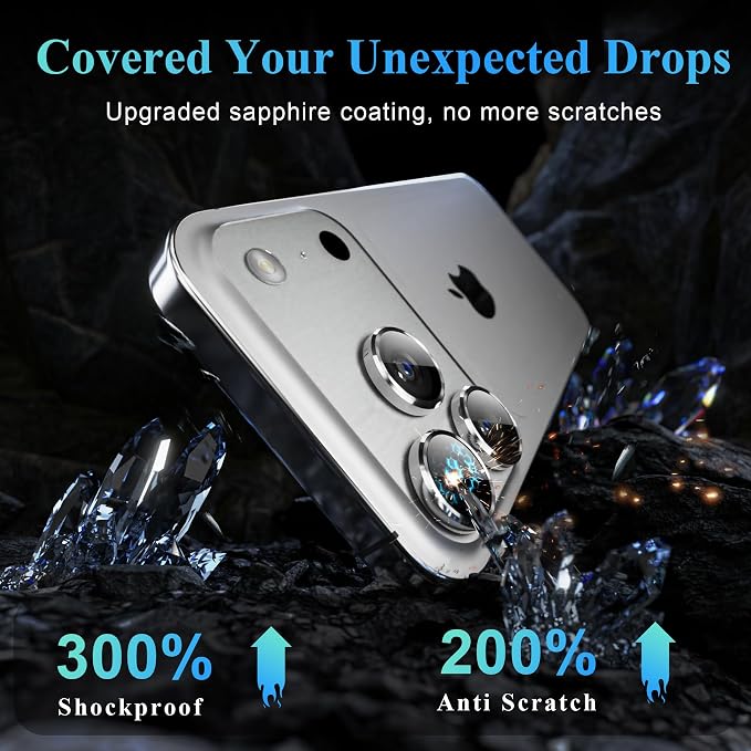 YWXTW Camera Lens Protector for iPhone 17 Pro/iPhone 17 Pro Max, [1 Step Installation Tray] Tempered Glass Screen Protector Metal Individual Camera Cover Accessories Case Friendly (Silver)