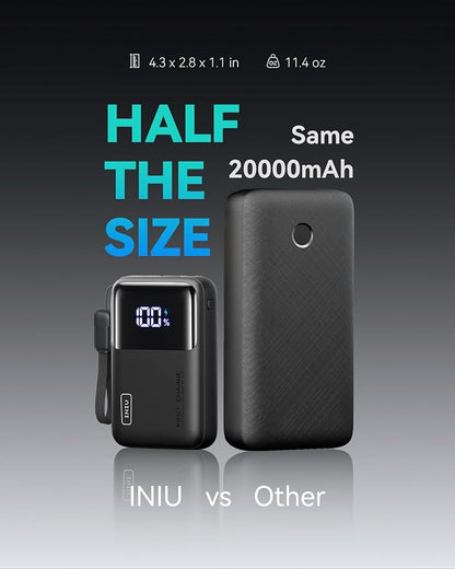 INIU Power Bank, 20000mAh 65W Ultra Compact USB C Laptop Portable Charger, PD QC Fast Charging 3-Output External Battery Pack for Laptop MacBook iPad Tablet Steam Deck iPhone 17 16 15 Pro Samsung S24