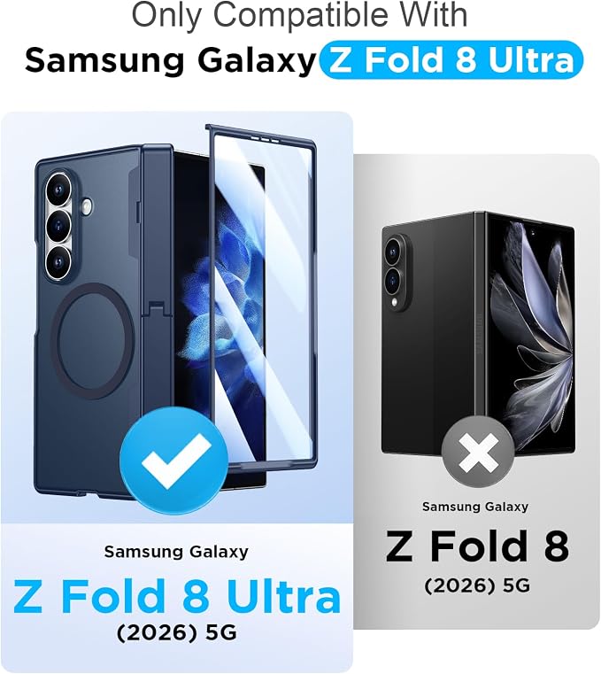 for Samsung Galaxy Z Fold 8 Ultra Case,[Compatible with MagSafe][Built-in HD Screen Protector & Kickstand][Hinge Protection] Translucent Matte Shockproof Phone Case for Z Fold 8 Ultra,Blue