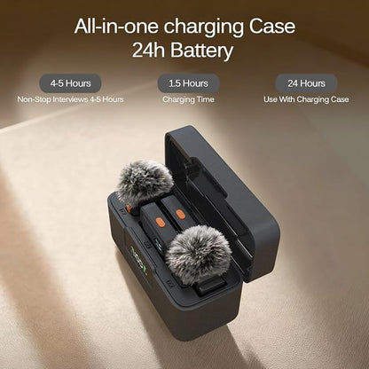 Ai Mini Mic Wireless Lavalier Microphone System (2TX+2RX+Case), Magnetic & Clip-On Microphone for iPhone, Android, Vlogging, Studio-Quality Sound, 48H Battery, Ai Noise Cancelling