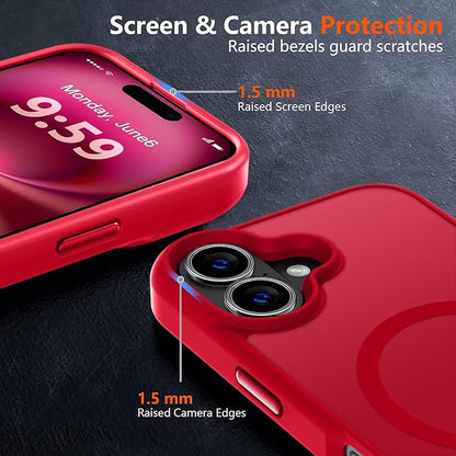 MOCCA Strong Magnetic for iPhone 16 Case, [Compatible with Magsafe][16FT Mil-Grade Drop Protection] Slim Thin Translucent Matte Protective Cover Case for iPhone 16 Phone Case 6.1", Red