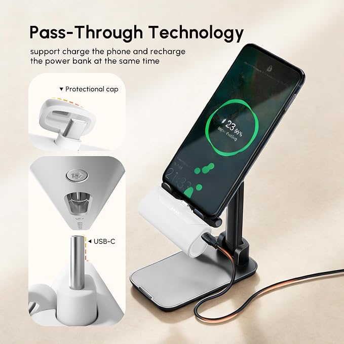 Mini USB C Power Bank for iPhone 17, 4800mah Compact Handy Portable Charger Backup Battery Pack Compatible With Samsung Note series/ iPhone 16/15 series/Samsung Galaxy Z fold series/Galaxy Flip-White