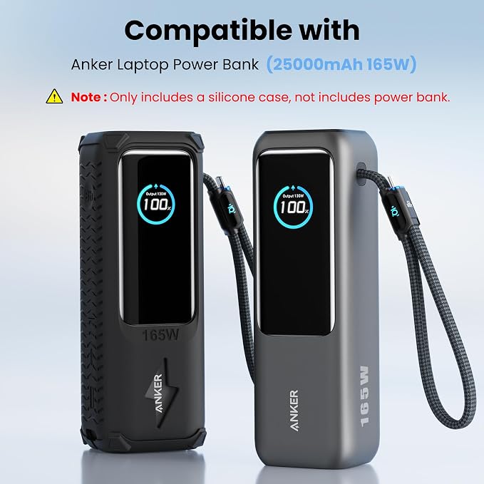 Silicone Case for Anker Laptop Power Bank (25000mAh 165W), with Charging Cable Holder, Portable Protective Cover Compatible with Anker 25000mAh 165W Power Bank for Travel & Daily Use (Black)