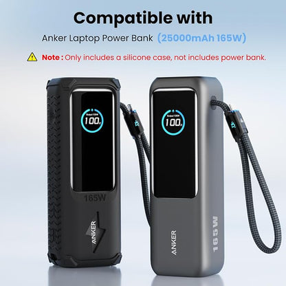 Silicone Case for Anker Laptop Power Bank (25000mAh 165W), with Charging Cable Holder, Portable Protective Cover Compatible with Anker 25000mAh 165W Power Bank for Travel & Daily Use (Black)