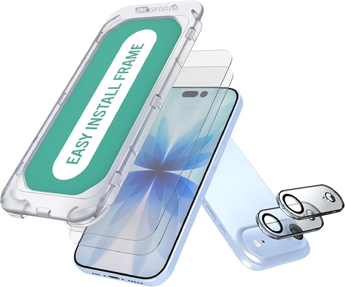 Smartish® iPhone Air Screen Protector + Camera Lens Covers - Tuff Sheet - 2-Pack Tempered Glass 9H Easy Install Frame Case-Friendly - Dynamic Island for Apple iPhone Air - Clear 2-Pack