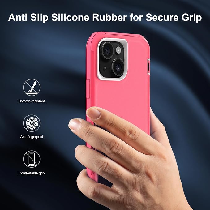 Sansunto for iPhone 16e Case, Protective Cover for 13, 14, 15, 16E 6.1", Heavy Duty Shockproof Drop Proof 3 in 1 Silicone Rubber Cover, Rugged Hybrid Durable Phone Cases for Women (Rose/White)