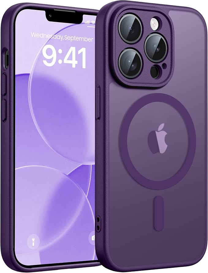 FNTCASE for iPhone 13 Pro Max Case, Fit for Magsafe, Full Camera Protection | Translucent Matte Magnetic Phone Back, 14FT Military Grade Drop Proof, Slim Shockproof Protective Cover, Purple