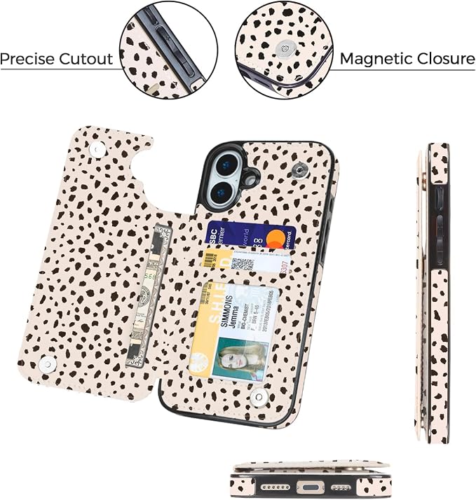 uCOLOR for iPhone 17 Wallet Case with Card Holder PU Leather RFID Blocking Design iPhone 17 flip case for Women Men Magnetic Clasp Kickstand Design 6.3 inch (Almond Latte Polka Dot)