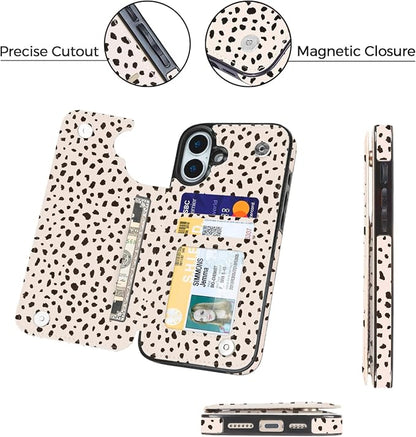 uCOLOR for iPhone 17 Wallet Case with Card Holder PU Leather RFID Blocking Design iPhone 17 flip case for Women Men Magnetic Clasp Kickstand Design 6.3 inch (Almond Latte Polka Dot)
