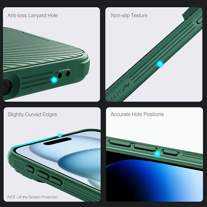 Nillkin for iPhone 16 Pro Max Case with Slide Camera Cover, [Full Camera Protection][Anti-Scratch] Military-Grade Protection, Anti-Fingerprint, Slim Phone Case for iPhone 16 Pro Max 6.9'' Green