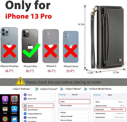 Wallet Case for iPhone 13 Pro with Card Holder/Crossbody Wallet/Strap| RFID Blocking | Magnetic | Kickstand | Detachable | PU Leather Phone Case for iPhone 13 Pro,6.1 in,Black