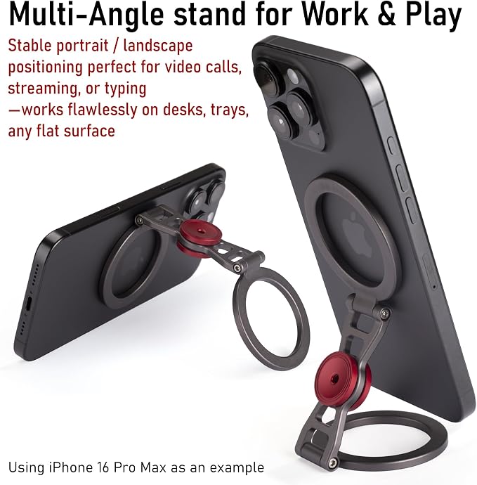 Magnetic Phone Stand & Fidget Spinner Combo– Hands-Free Holder for iPhone 12-17/MagSafe Cases – Dual Magnetic Rings, Strong Adhesion, Stress Relief Accessory for Home/Office/Travel/Gym