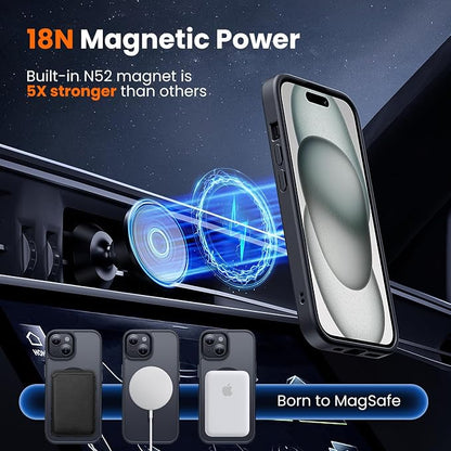 3 in 1 for iPhone 15 Plus Case with MagSafe, Screen Protector*1 Camera Lens Protector*1,Skin Feeling Back Cover Military-Grade Protection for iPhone 15 Plus Phone Case 6.7 inch Matte Black