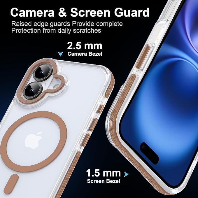 Magnetic Case for iPhone 16 [5X Military-Grade Protection] Compatible with MagSafe Shockproof Slim Thin Cover 6.1 inch 16 Phone Case,Clear Desert Brown