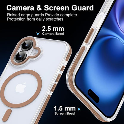 Magnetic Case for iPhone 16 [5X Military-Grade Protection] Compatible with MagSafe Shockproof Slim Thin Cover 6.1 inch 16 Phone Case,Clear Desert Brown