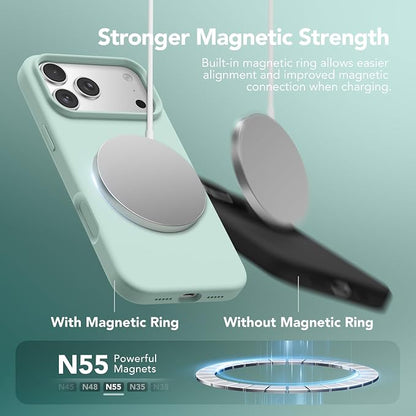 GONEZ Magnetic for iPhone 17 Pro Case, Compatible with MagSafe, [Screen Protector + Camera Lens Protector], Liquid Silicone Anti-Scratch Shockproof Protective Phone Case 6.3 inch, Mint Green