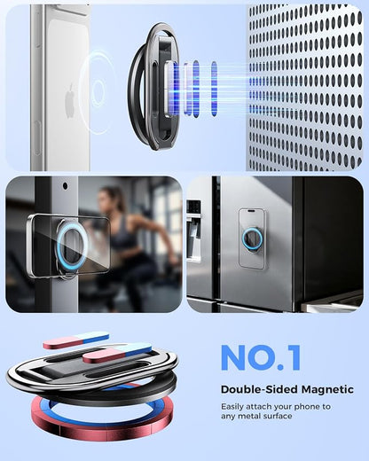 [2026 Upgraded] SUPERONE MagSafe Phone Grip for MagSafe with Finger Strap, Removable Gym Magnetic Phone Grip with Two-Sided Magnets, Mag Safe Grip Kickstand Loop for iPhone 17/16/15/14/13/12 Series