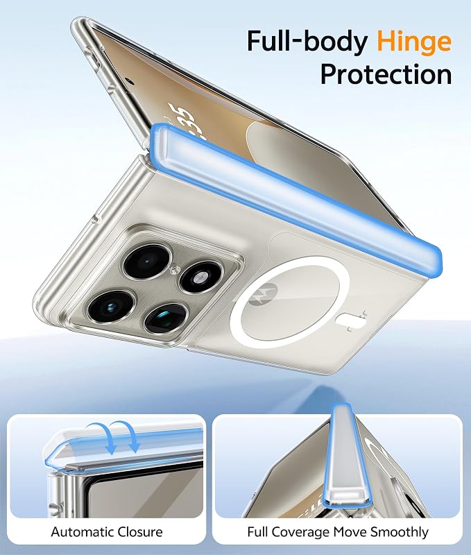 FNTCASE for Motorola Razr Fold Case, Fit for Magsafe, Hinge Protection | Anti Yellowing Magnetic Back, 18FT Military Grade Drop Proof, Protective Phone Cover, Transparent