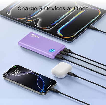 Portable Charger 10000mAh Ultra Slim Power Bank Lightweight Pocket-Sized Design 22.5W Output for iPhone 16/15/14 Samsung Galaxy Android Devices Travel Essentials（Purple）