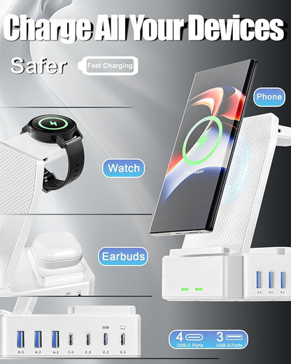 300W Wireless Charger for Samsung,Zutspzss 10 in 1 Wireless Charging Station, 65W USB C Fast Charging Stand for Samsung S25 Ultra/S24/S23/S22/Z Fold,Galaxy Watch Ultra7/6/5,Galaxy Buds,White