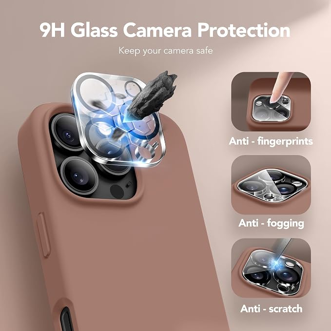 GONEZ Magnetic for iPhone 16 Pro Case, Compatible with MagSafe, [Screen Protector + Camera Lens Protector], Silicone Shockproof Anti-Scratch Protective Phone Case 6.3 inch, Brown