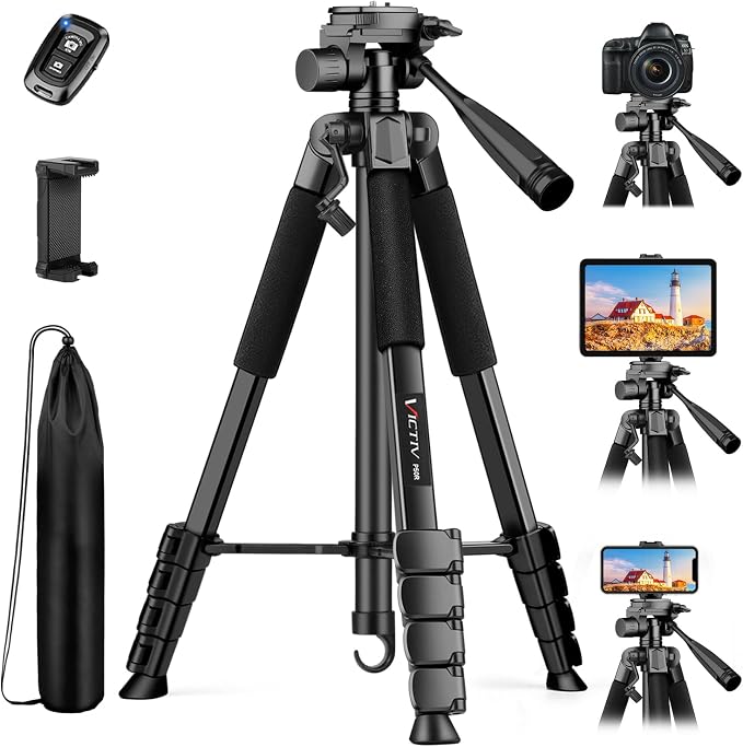Camera Tripod Stand, 68" Phone Tripod for Tablet with Remote and Holder, Lightweight and Compact Travel Tripod for Canon Sony Camera, Compatible with DSLR, iPhone, iPad