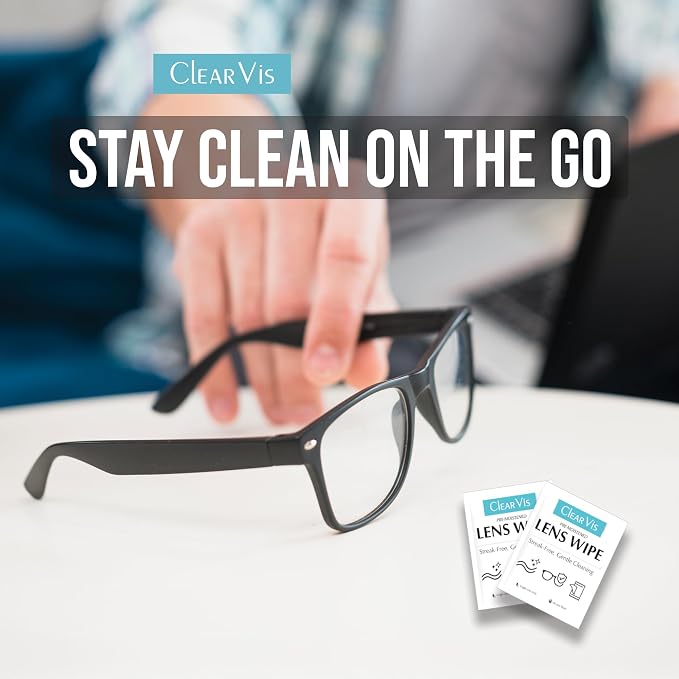 Pre-Moistened Lens Wipes – ClearVis 400 Individually Wrapped Wipes, Streak-Free Cleaning for Eyeglasses, Phones, Cameras, Binoculars, & Screens – Fast-Drying, Anti-Smudge Formula