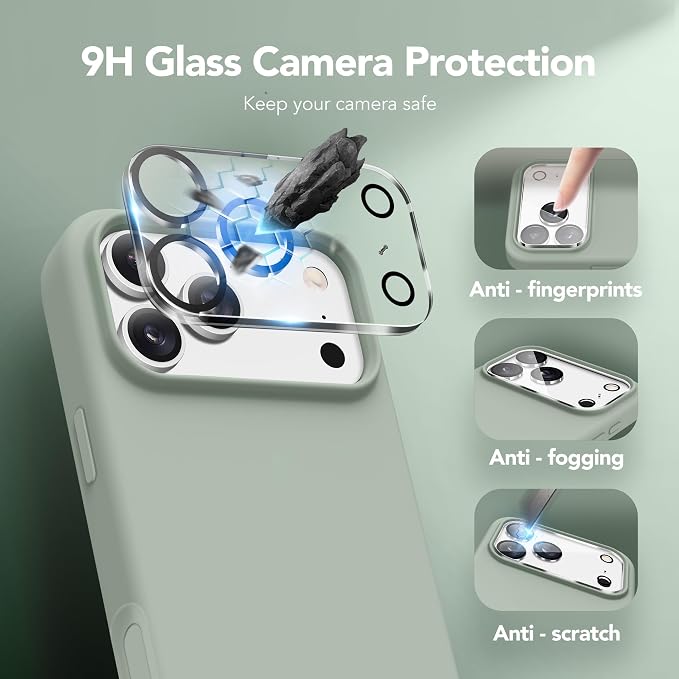 GONEZ Magnetic for iPhone 17 Pro Max Case, Compatible with MagSafe, [Screen Protector + Camera Lens Protector], Liquid Silicone Anti-Scratch Shockproof Protective Phone Case 6.9 inch, Light Green