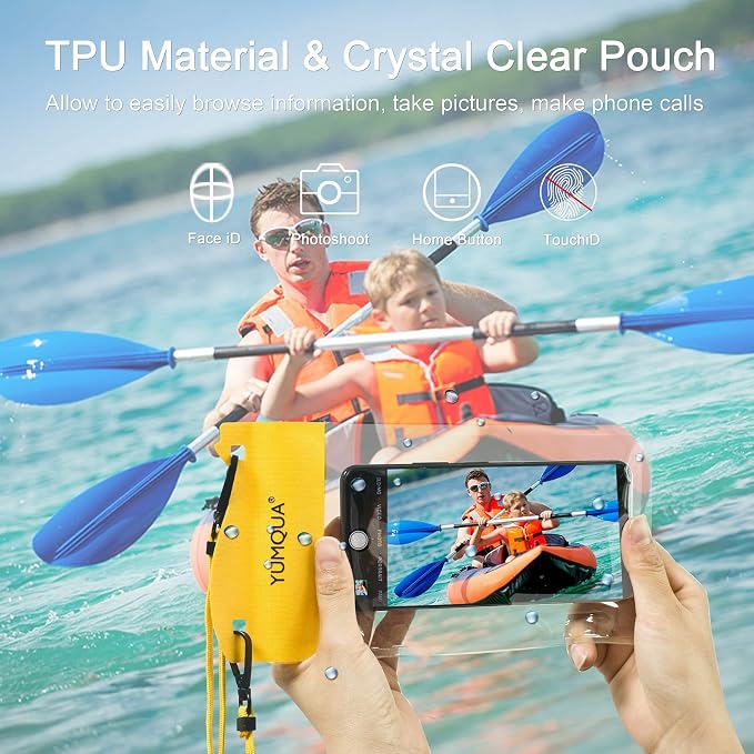 YUMQUA Large Waterproof Phone Pouch 2 Pack, IPX8 Waterproof Cell Phone Case Dry Bag Compatible with iPhone 15 14 13 12 11 Pro Max/Galaxy S23 Ultra S22 Pixel 4 XL Up to 7.5", Army Green+Yellow