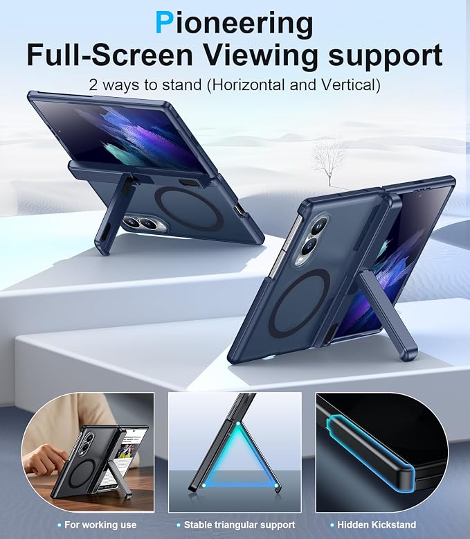 for Samsung Galaxy Z Fold 8 Case,[Compatible with MagSafe][Built-in HD Screen Protector & Kickstand][Hinge Protection] Translucent Matte Full-Body Shockproof Phone Case for Z Fold 8 Wide,Blue