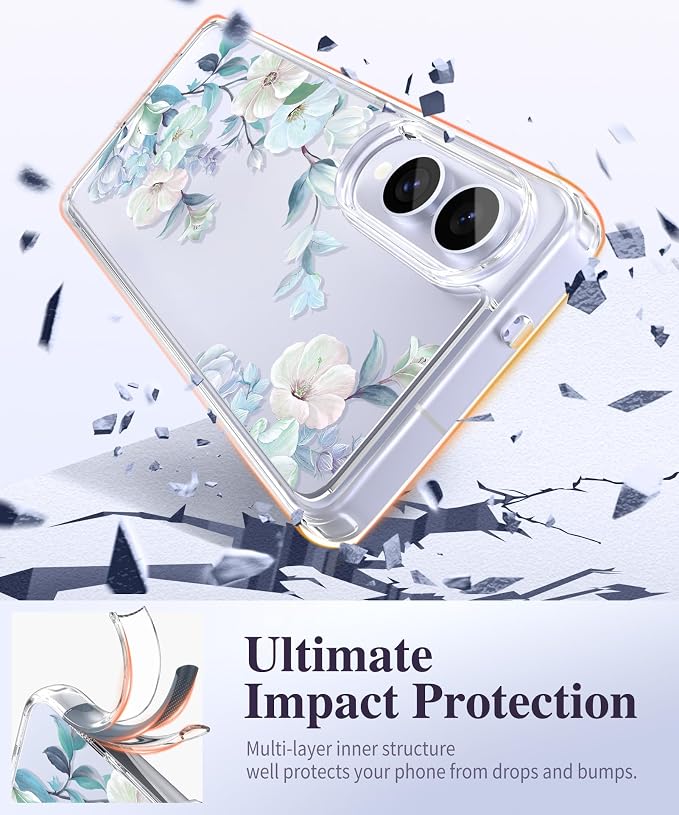 GVIEWIN for Samsung Galaxy S25 Edge Case, Clear Floral Shockproof Protective Women Phone Case, Non-Yellowing, Screen&Camera Lens Protector for Galaxy S25 Edge 6.7",Delphinium/Grey
