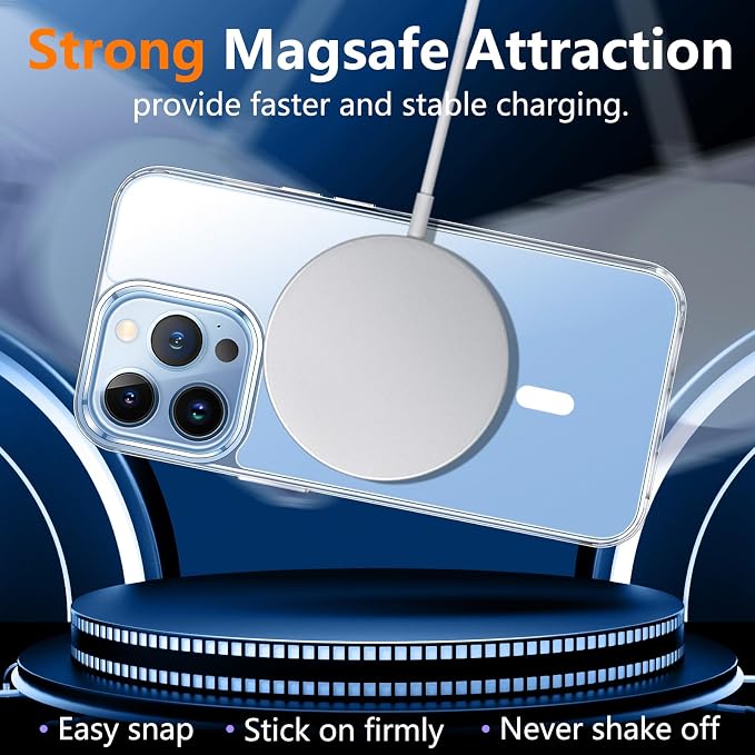 SPIDERCASE Magnetic for iPhone 13 Pro Max Case, [Not Yellowing] [Military Grade Drop Protection] Slim Shockproof Phone Cases, Cell Phone Home Button Stickers Clear