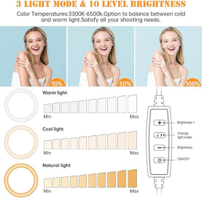 8 inch Desk Ring Light with Stand, Adjustable Computer Circle Light for Video Conference Lighting, Zoom Calls, Virtual Meeting, Video Recording, Selfie Light with Phone Holder for Streaming, Podcast
