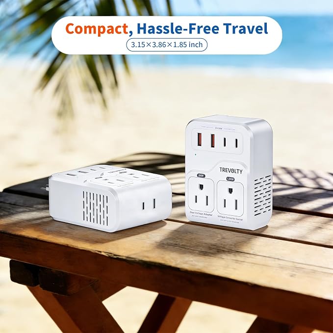 2000W Voltage Converter US to Europe for Hair Dryers, 7-in-1 220V to 110V Converter for European Travel with 3 AC/2 USBA/2 USBC Ports (PD20W), European Travel Adapter (White)