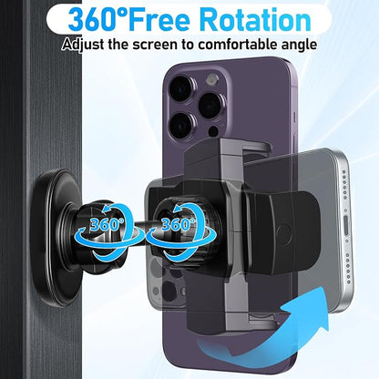Gym Phone Holder 360 Rotation Golf Cart Phone Mount Magnet Phone Holder for Gym Fit 4.7-7 Inch Smartphone Gym Accessories for Women Men (Curved clamp Head Double Magnetic Attraction Type)
