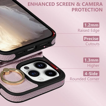 Keallce Wallet Case for iPhone 14 Pro Max 6.7'', Flip Case with Card Slots, Ring Holder Kickstand, PU Leather Protective Folio Cover for Women, Pink