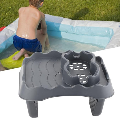 Hot Tub Table, Foldable Bathtub Side Table Caddy with 2 Cup Holders Adjustable Hot Tub Tray with Drain Holes for Spa Swimming Pool Bathtub(Grey)
