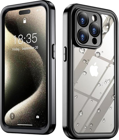 SPIDERCASE ONLY Designed for iPhone 15 Pro Max Waterproof, [Built-in Screen & Camera Protection] [IP68 Underwater]12FT Military Full-body Shockproof Anti-Scratched Rugged Phone Case 6.7”, Black/Clear