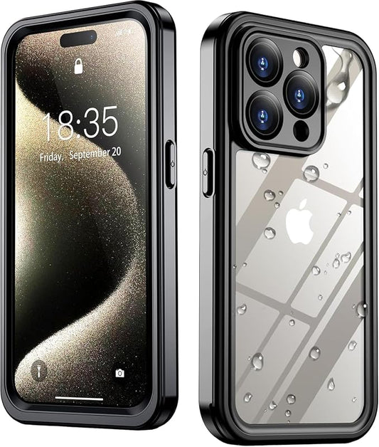 SPIDERCASE ONLY Designed for iPhone 15 Pro Max Waterproof, [Built-in Screen & Camera Protection] [IP68 Underwater]12FT Military Full-body Shockproof Anti-Scratched Rugged Phone Case 6.7”, Black/Clear