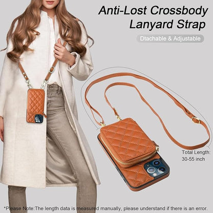 Bocasal Crossbody Wallet Case for iPhone 12 Pro Max, RFID Blocking PU Leather Zipper Handbag Purse Flip Cover, Kickstand Folio Case with Card Slots Holder Wrist Strap Lanyard 5G 6.7 Inch (Brown)