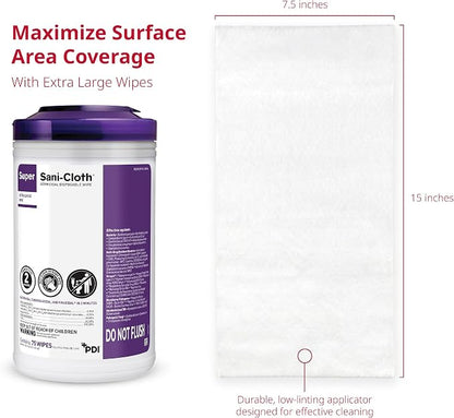 Super Sani- Cloth Germicidal Disposable Wipe, X-Large 5'' x 8'' Wipe, Pop Up Dispenser of 65