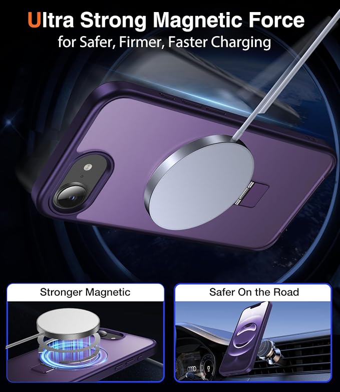 Chicfun 3-in-1 [Magnetic+Kickstand+Ring Holder] for iPhone 17e Case & iPhone 16e case with Stand Compatible with MagSafe, Military Shockproof Protective iPhone 17e Phone Case Kickstand Cover Purple