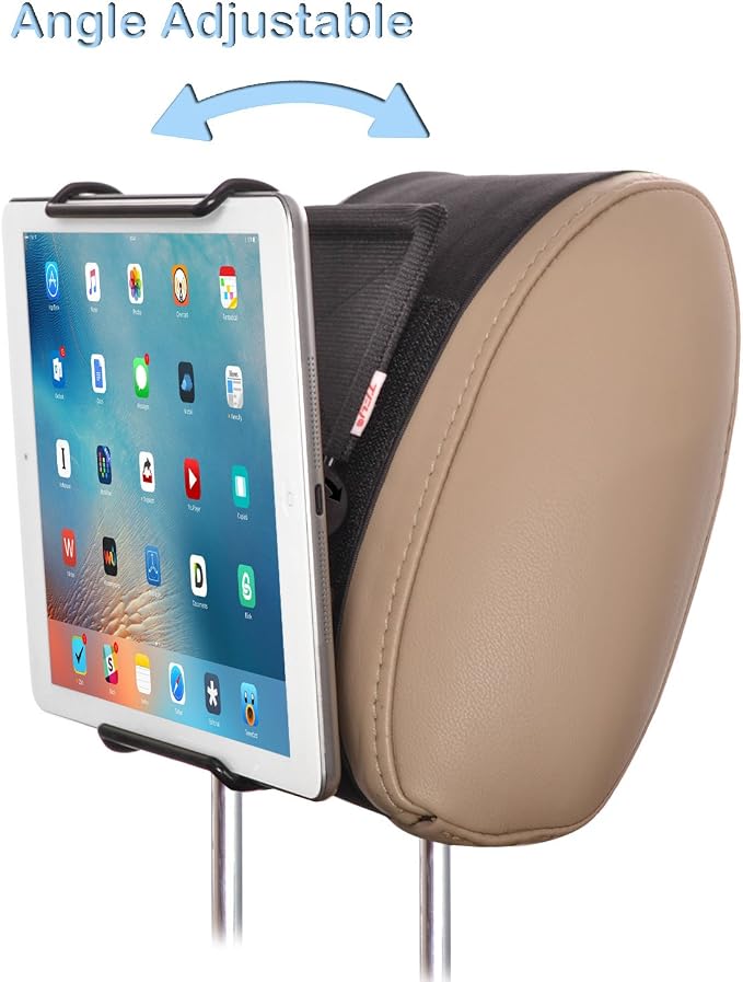 TFY Universal Car Headrest Mount Holder with Angle- Adjustable Holding Clamp for 6-12.9 Inch Tablets