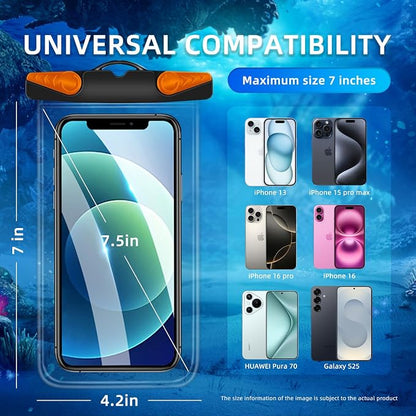 Waterproof Phone Pouch, Waterproof Phone Case with Lanyard for iPhone, Samsung, IPX8 Cellphone Beach Dry Bag Kayak Cruise Ship Essentials 2Pack-7.5"