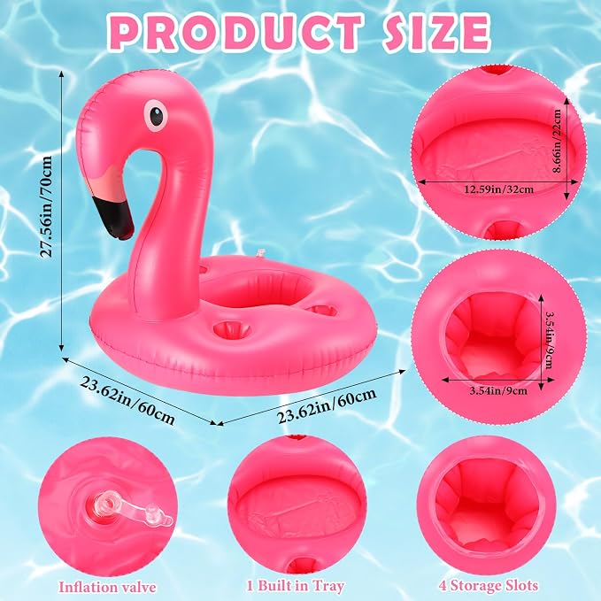 FillTouch Floating Drink Holder for Pool, Floating Cabana Bar, Hot Tub Drink Holder for Adults, Inflatable Pool Accessories(Flamingo)