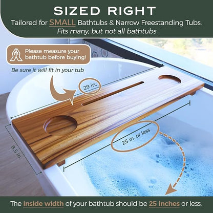 Teak Bathtub Tray for Tub 29” | Bath Tub Tray Wood for Small Tubs, Bath Tray for Tub, Bathtub Trays for Tub, Bath Table Tray for Home Spa | Fjord by JapandiSpirit