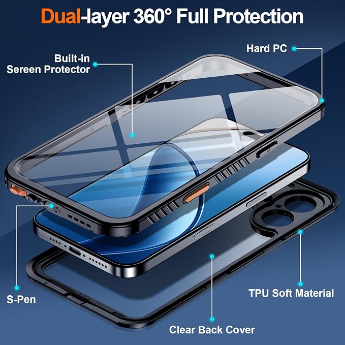 MOZOTER for iPhone 16 Case Waterproof,[IPX8 Underwater Case][Full Body Shockproof & Military Dropproof] Clear Sound Quality Built-in Screen Protector for iPhone 16 6.1 inch-Black