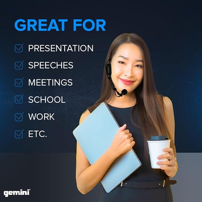 Gemini Sound UHF-6100HL Wireless Mic System – UHF Receiver with 256 Selectable Frequencies, Headset & Lavalier Mic, 240ft Range, LCD Display, Noise-Free Audio for Performers & Instructors