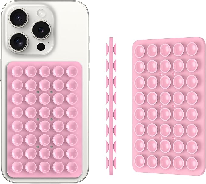 Double Sided Silicone Suction Phone Holder Mount, Silicon Accessory for iPhone and Android, Hands-Free Mirror Shower Phone Holder, TikTok Videos and Selfies (Light Pink+Transparent)
